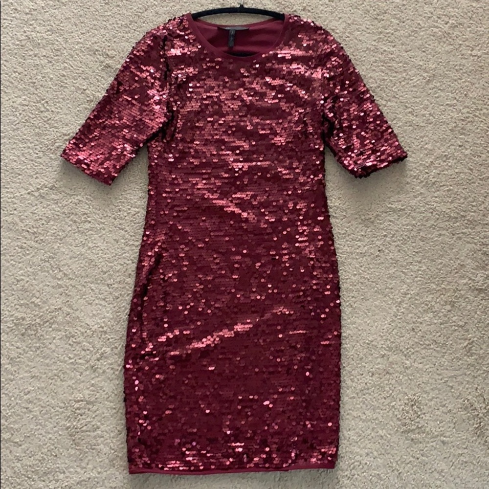 BCBG maxazria merlot med sequin long sleeve dress
